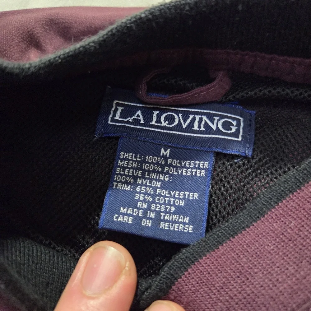 VTG LA Loving Men's Pullover Windbreaker Jacket Purple V-neck Embroidered Sz M